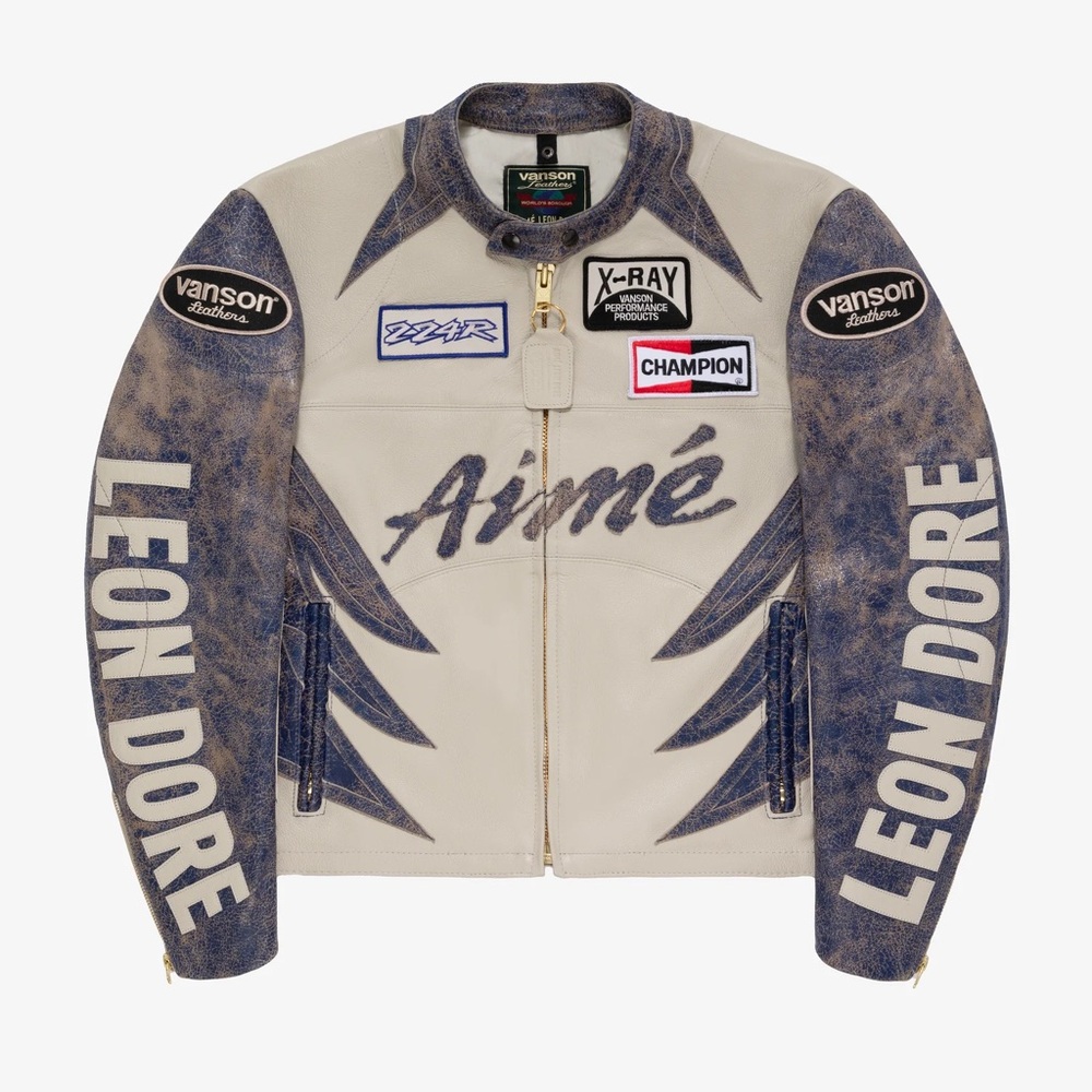 Aime Leon Dore x Vanson distressed leather motto jacket size small new